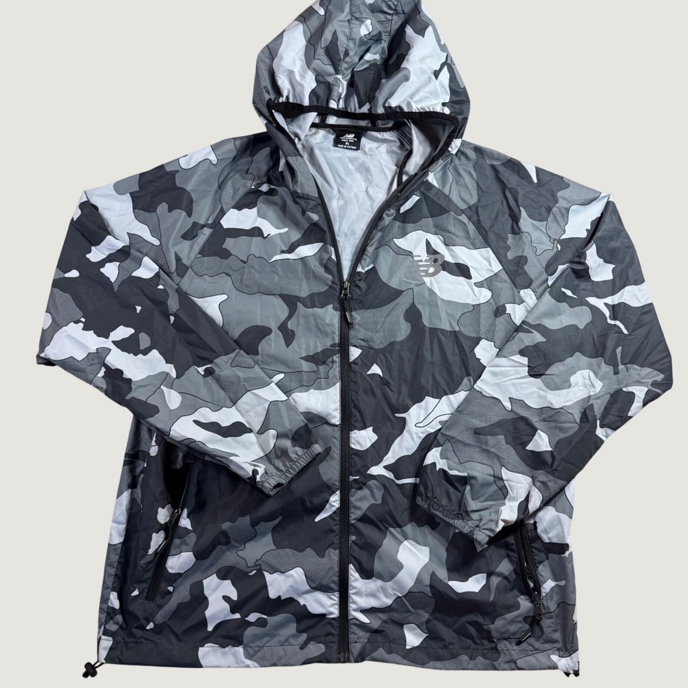 New Balance Windbreaker Jacket Mens XL Gray Camo